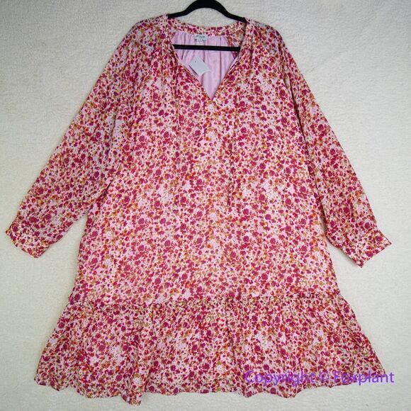 New! J Crew Dress Red Pink Floral Print Tiered Long Sleeves, size 3X - Picture 3 of 16